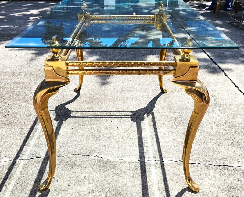 La Barge Brass Dining Table Desk 1970s gallery
