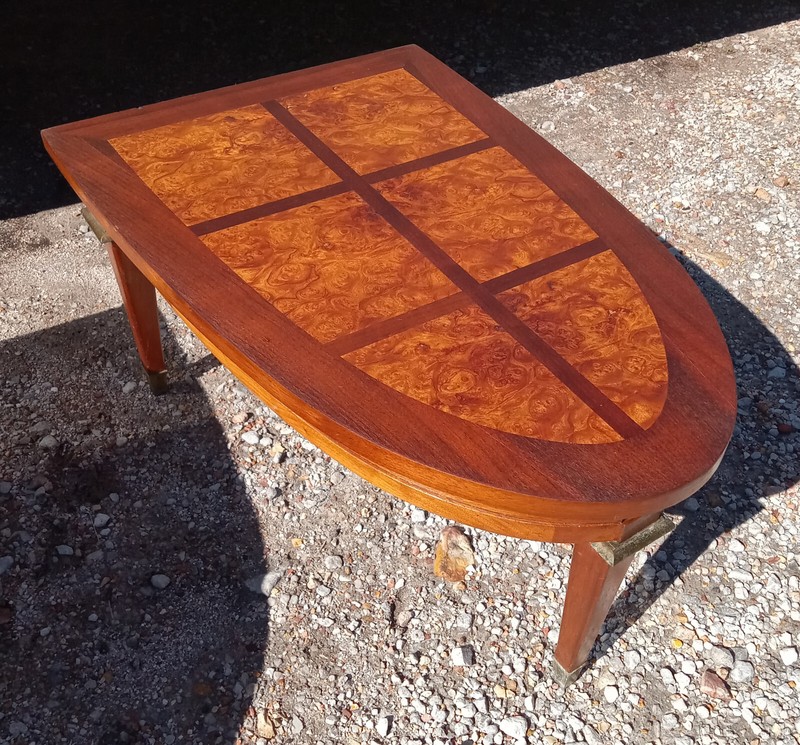 Mid Century Mahogany & Burl Elm Shield Top End Table (1 table) (RP) (ET537)