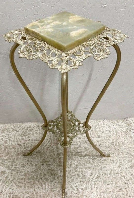 Antique Victorian Marble Top Plant Stand Tall Pedestal Ornate Filigree Baroque gallery