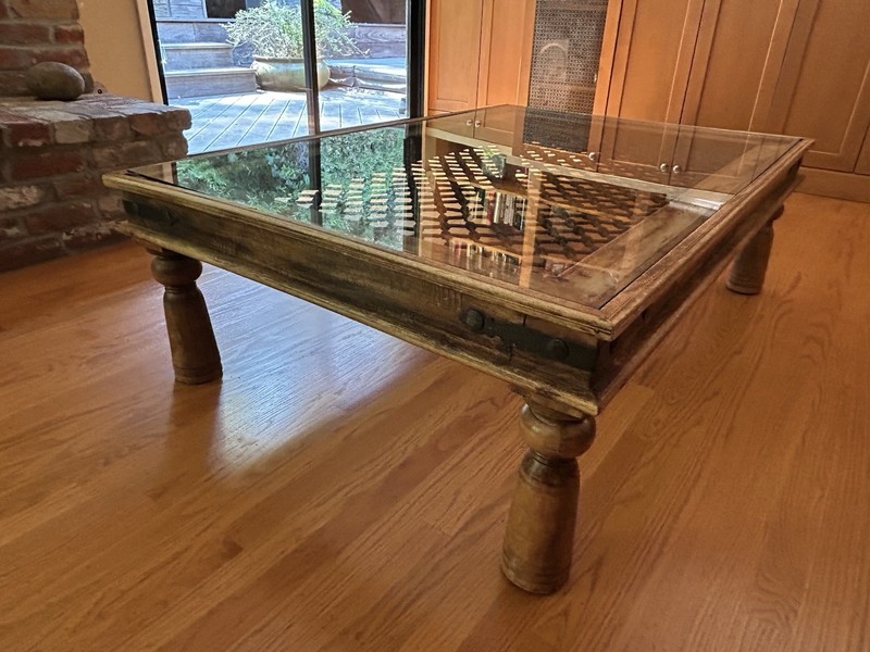 Antique Indian Window Grate Made into a Coffee Table with Copper Sheathing gallery