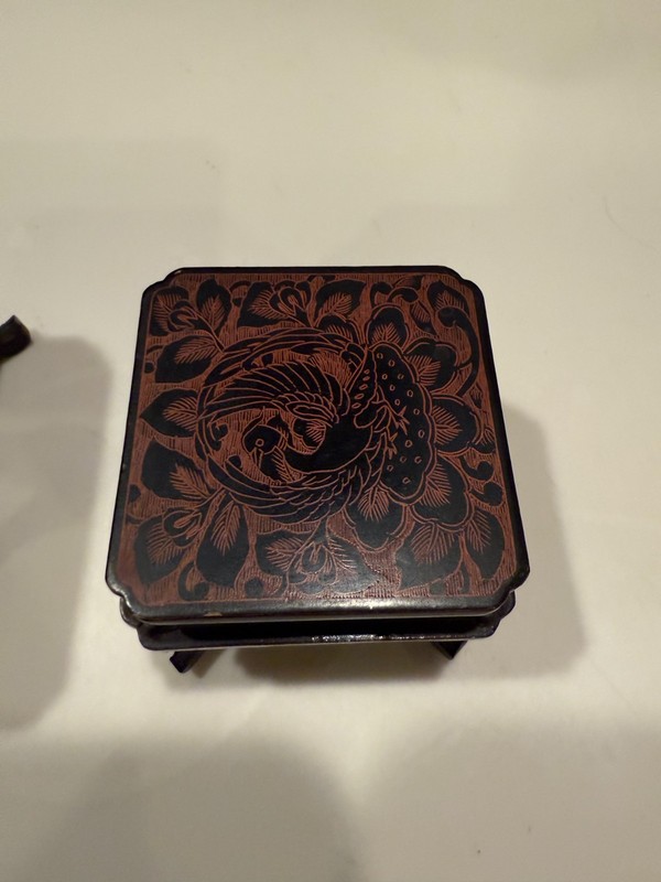 Vintage MINIATURE Asian Carved Nesting Tables Side Coffee Decor Table Set of 2 gallery