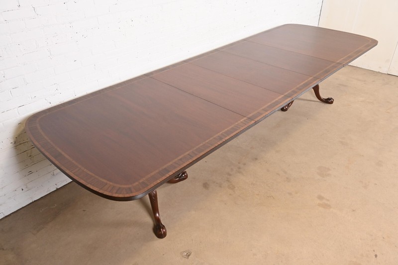 Baker Furniture Style English Georgian Banded Mahogany Dining Table, Refinished gallery