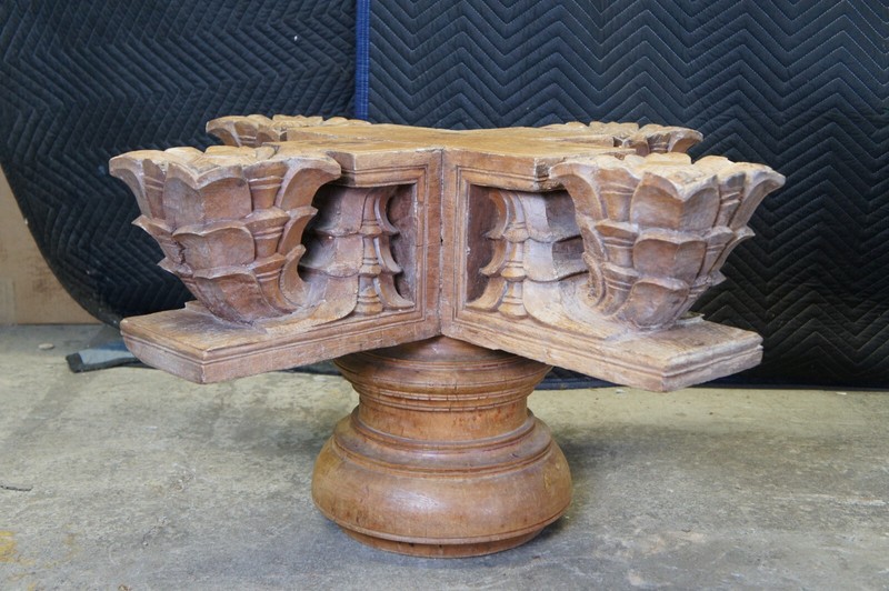 Antique Architectural Reclaimed Teak Ornamental Temple Pedestal Coffee Table gallery