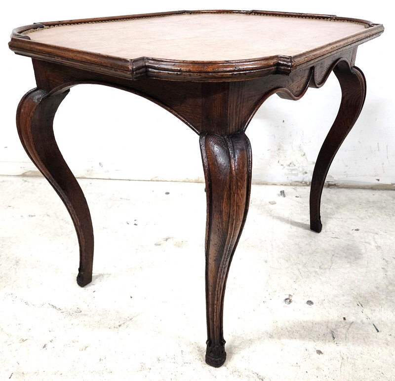 Country French Side Table Leather Top Oak Antique gallery