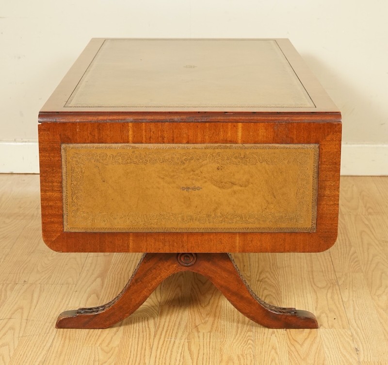 VINTAGE BEVAN FUNNELL EXTENDING MAHOGANY COFFEE TABLE WITH LEATHER TOP gallery