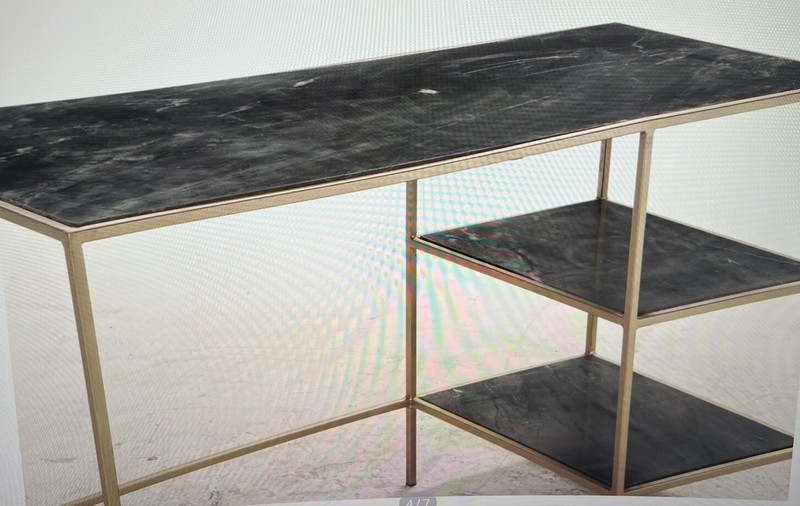 Special Custom Gold Modernist Gilt Metal French Marble Black writing desk gallery
