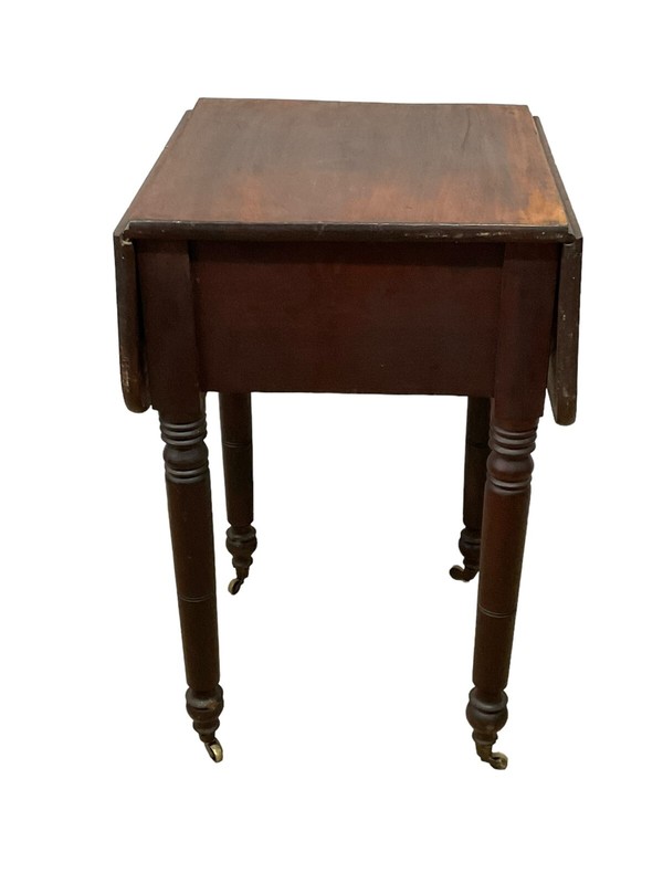Antique sheraton work card table sewing stand drop leaf 1820 2 Drawers gallery