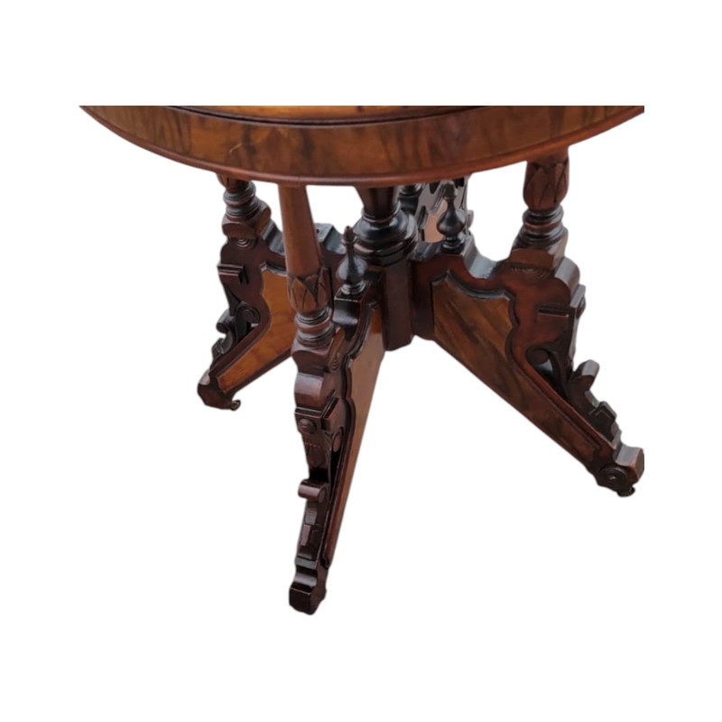 19th C American Victorian Walnut Marble Top Parlor Center Table Antique gallery