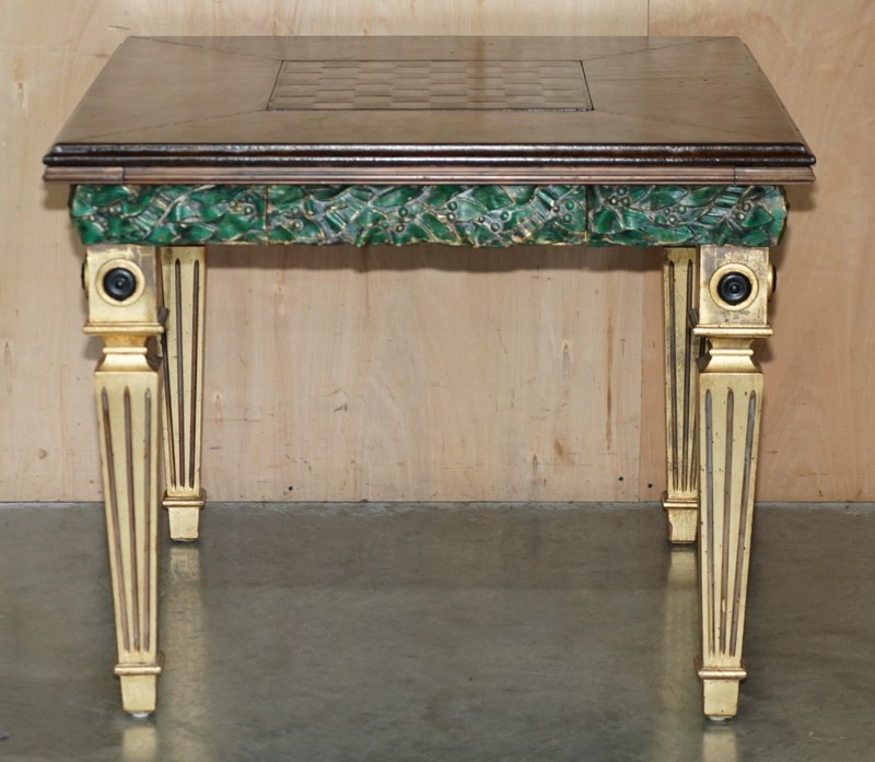 EXQUISITE FULLY RESTORED HAND DYED BROWN LEATHER CHESSBOARD CHESS GAMES TABLE gallery