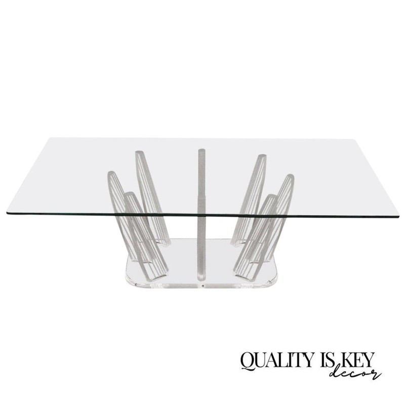 Mid Century Modern Sculptural Lucite & Glass Rectangular “Fingers” Coffee Table