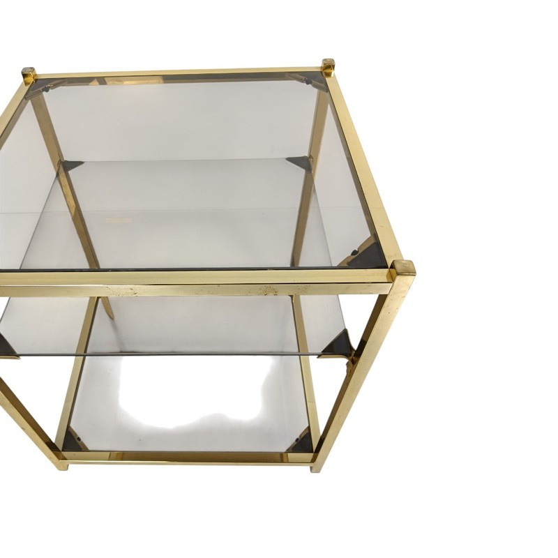 Vintage Hollywood Regency Side Table Three Tier Smoked Glass Dewulf 1970s gallery