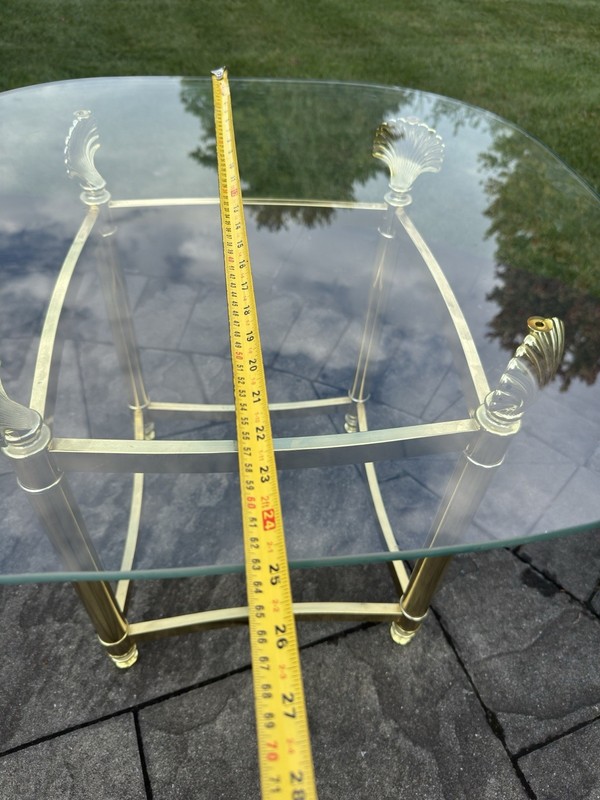 MCM Gold Lacquered Brass Shell Scallops End Table W/ Glass Top Coastal Regency gallery