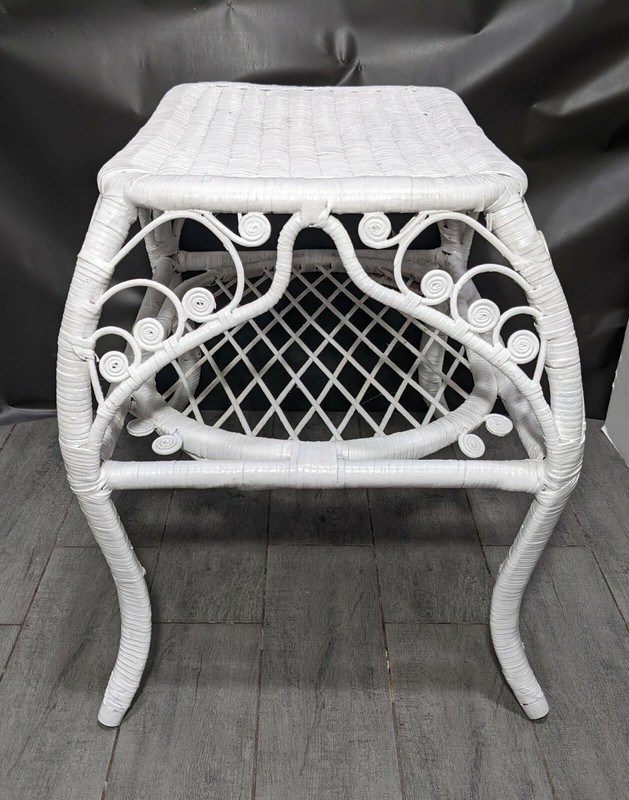 Vintage Victorian Shabby Boho Chic White Peacock Wicker Rattan 2-Tier Table gallery
