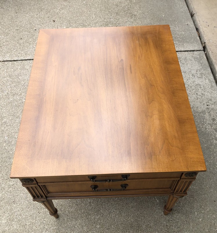 WEIMAN Mid Century Solid Wood End Table w/Tapered Legs Brass Pull Handles gallery