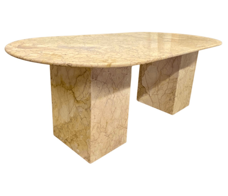 Mid Century Oval Living Room Dining Table Peach Marble