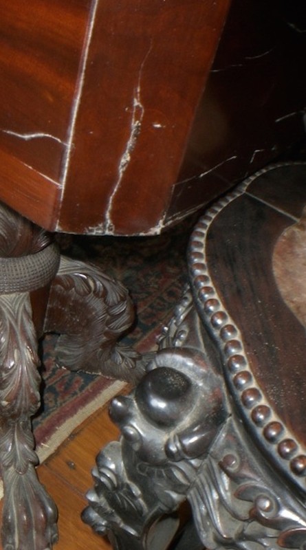 Empire Mahogany Table Marble Top 2 drawer Paw Feet 19th Century gallery