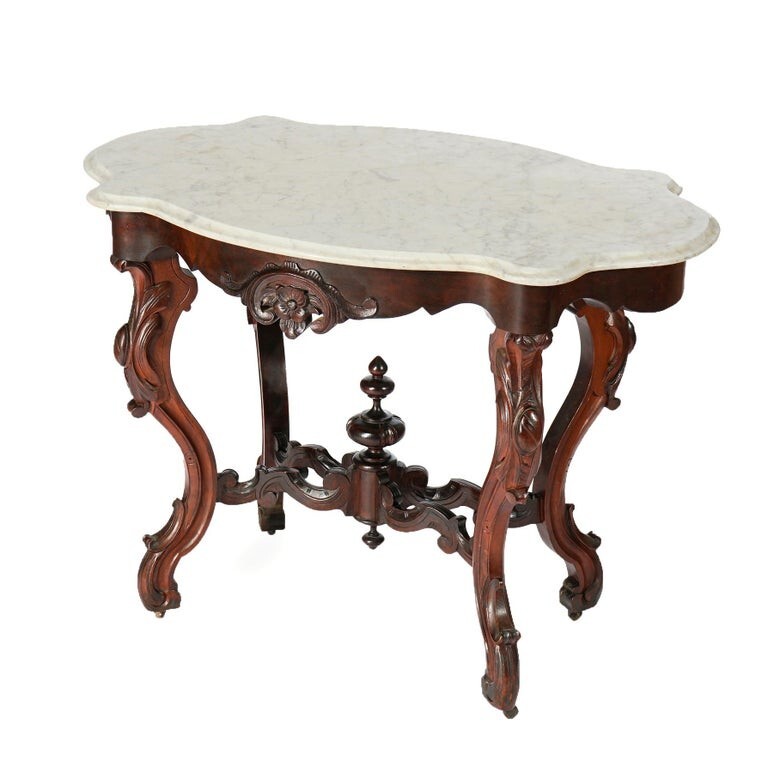 Renaissance Revival Walnut, Rosewood & Marble Table c1890 gallery