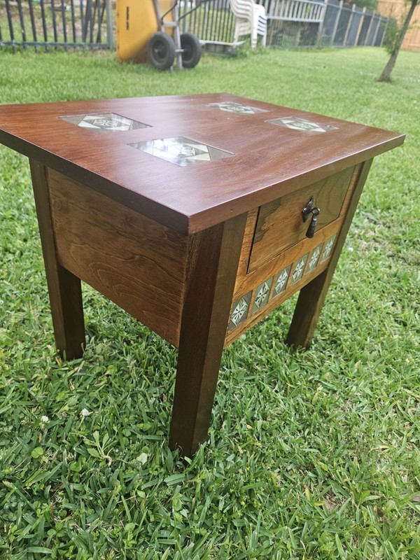 Antique Mission Style Tile Inlayed Walnut End Table 19th Century gallery