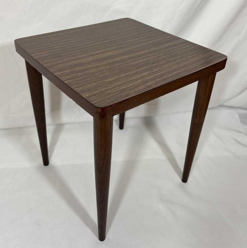 Vintage 1964 Mid Century Side Table Laminate Formica Top Wood Legs Plant Stand gallery