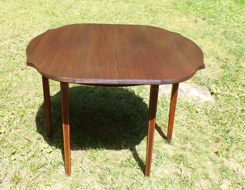 Antique Federal Style Inlaid Mahogany Game Card Table Demilune Console Table gallery