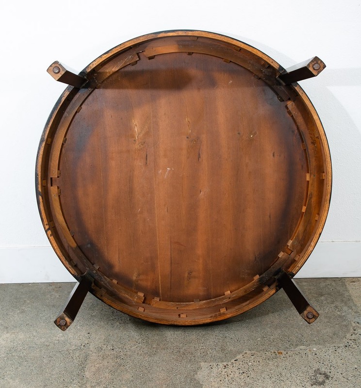 Mid Century Modern Dining Table Card Walnut Round Custom Vintage Brass Gold Mcm gallery