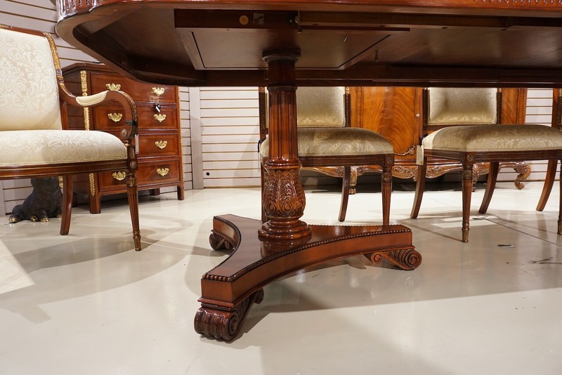 Beautiful 10' Heavy traditional flamed mahogany 2 pedestal formal dining table gallery