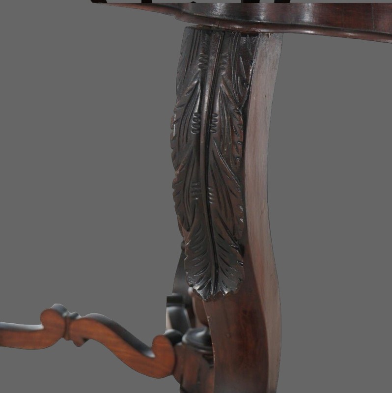 Antique Victorian Foliate Carved Walnut & Beveled Marble Turtle Top Table gallery