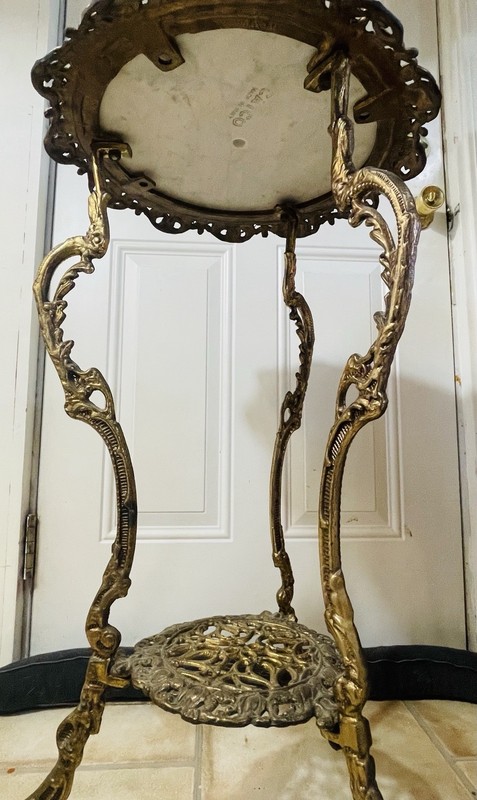 Antique French Art Nouveau Two-Tier Brass Italy Marble Plant Stand Side Table gallery