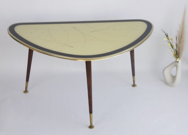 Large Vintage Kidney Shaped Coffee Table, Original Space Age Glass Table gallery