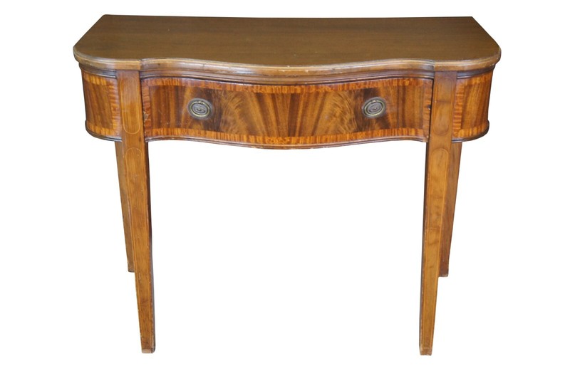 Antique English Hepplewhite Flame Mahogany Serpentine Console Hall Table 36″