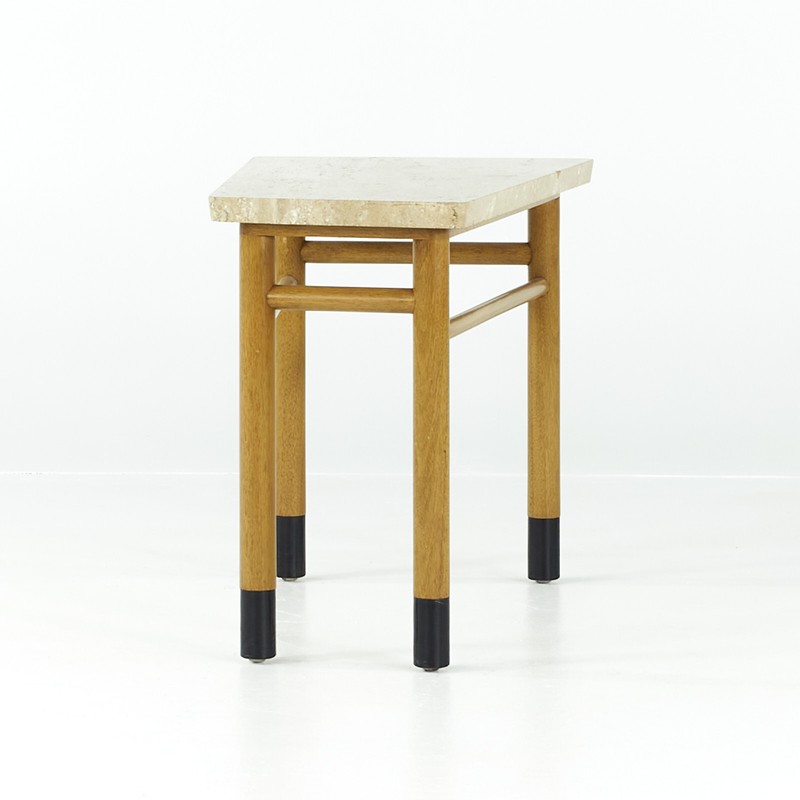 Edward Wormley for Dunbar Mid Century Travertine Wedge Tables - Pair gallery