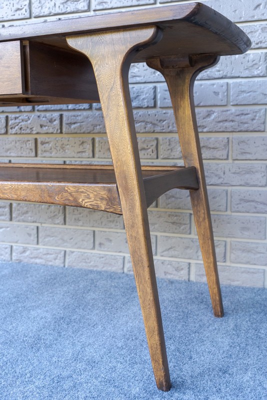 Mid Century Danish Modern Pearsall Style Walnut & Ash Two Tier Console Table gallery