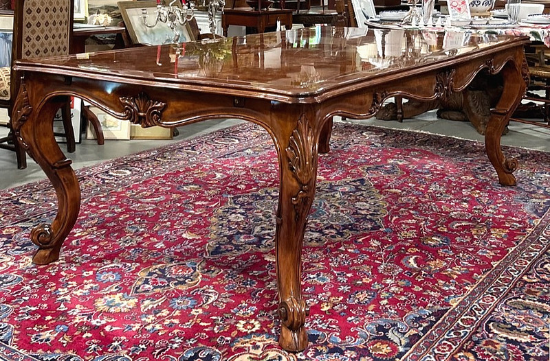 Louis XV Style Mahogany and Burl Dining Table