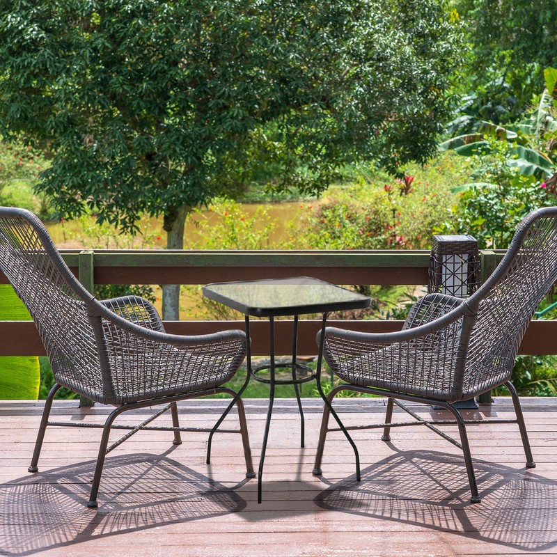 Four Seasons Courtyard Sunny Isles Tempered Glass Top Patio Dining Table, Black gallery