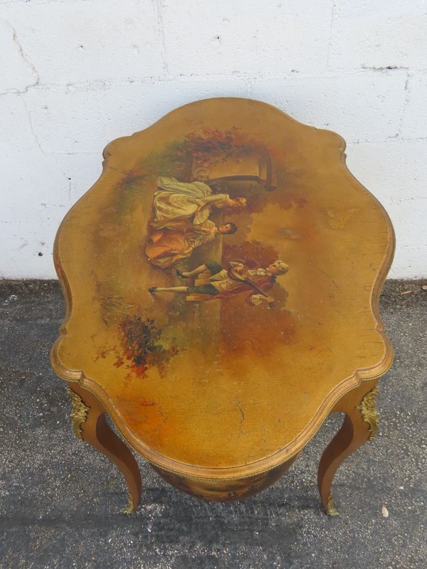 Late 1800s French Hand Painted Large Center Table 6244 gallery