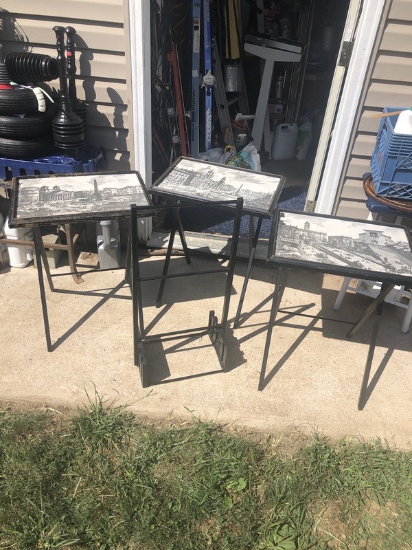Artex Set Of 3 ￼Mid-Century Black Folding Tray Tables, Piranesi Style