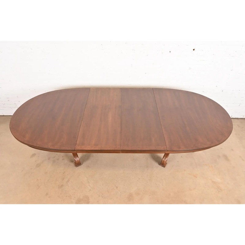 Thomasville Regency Walnut and Burl Wood Pedestal Dining Table, Refinished gallery
