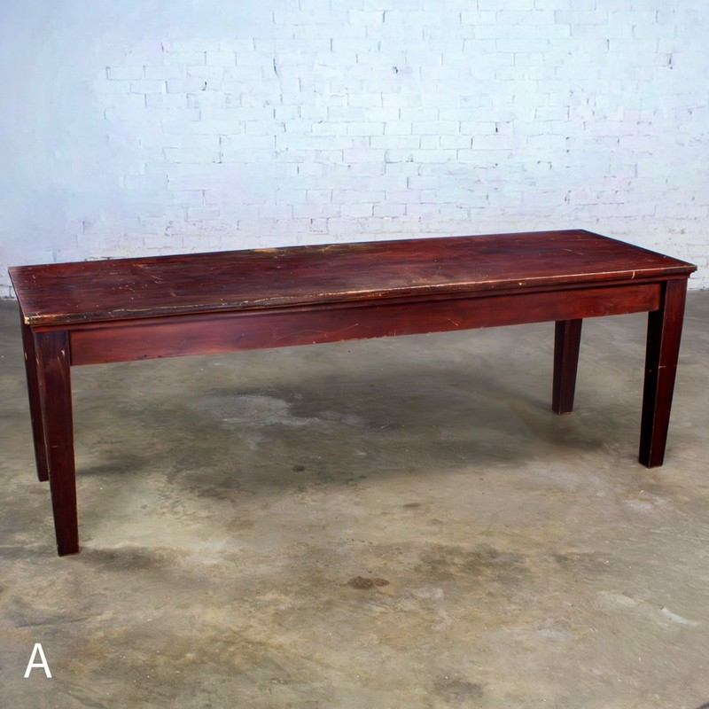 Early 20th Rustic Mahogany Farmhouse Harvest Dining Table Distressed Finish gallery