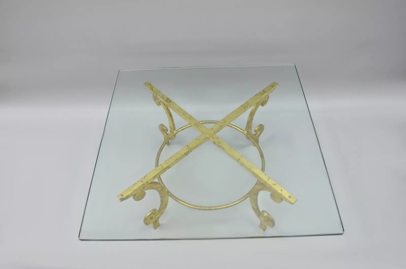 Vintage Italian Hollywood Regency Scrolling Gold Metal and Glass Coffee Table gallery