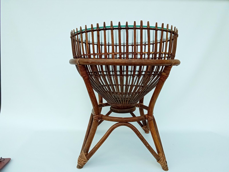 MCM Rare 1950s/60s ITALIAN FRANCO ALBINI-style rattan fish trap accent table gallery
