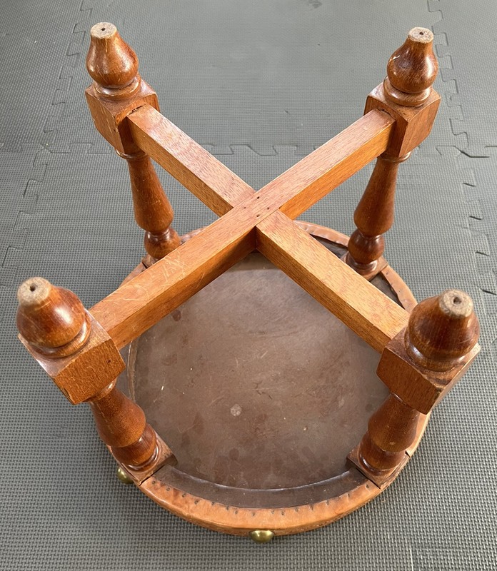 Mid Century Peruvian Antique Emmbossed Leather South American Stool Llama gallery