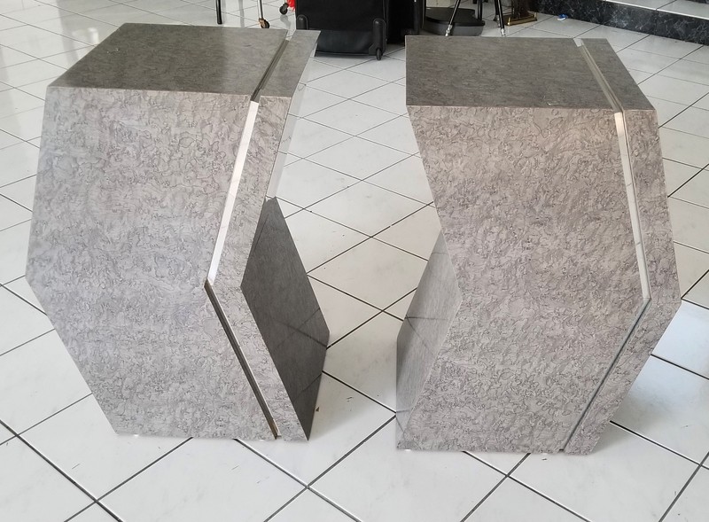 CUSTOM MODERN GEOMETRIC FAUX MARBLE FORMICA PEDESTAL BASES FOR DINING TABLE gallery