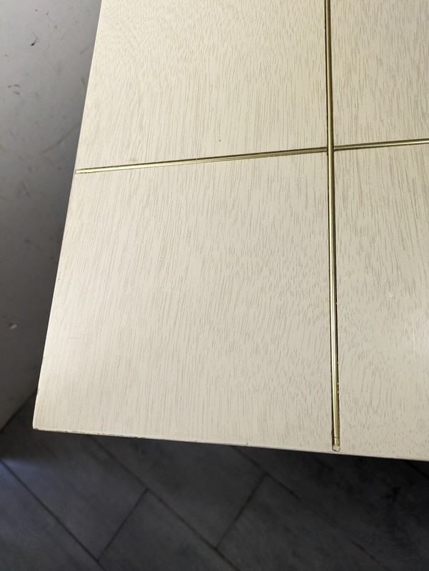 Vintage 1950s Lane Mid Century Modern Blonde Formica Brass 2-Tier End Table 1686 gallery