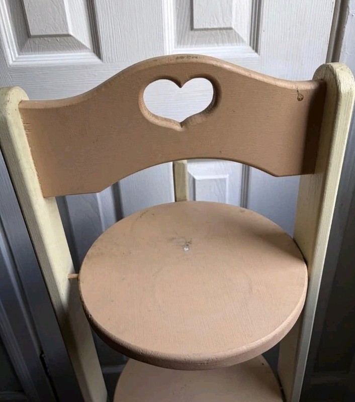 Vintage Folding Cake/pie Stand - 3 Tier Carved Handmade with Heart Cutouts gallery