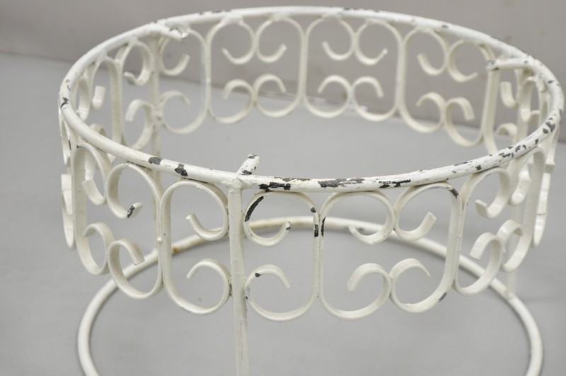 Arthur Umanoff Wrought Iron Scroll Low Round Glass Top Side Tables - a Pair gallery