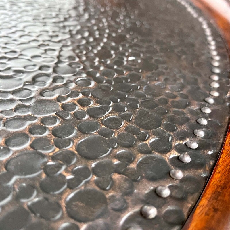 Maitland Smith Pub Game Room Mahogany Table with Hammered Copper Top Under Glass gallery