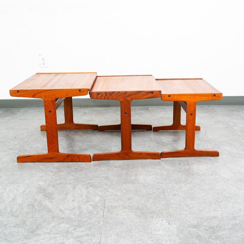Mid Century Danish Modern Nesting Tables Solid Teak Set 3 Denmark Sled Mcm Wood gallery