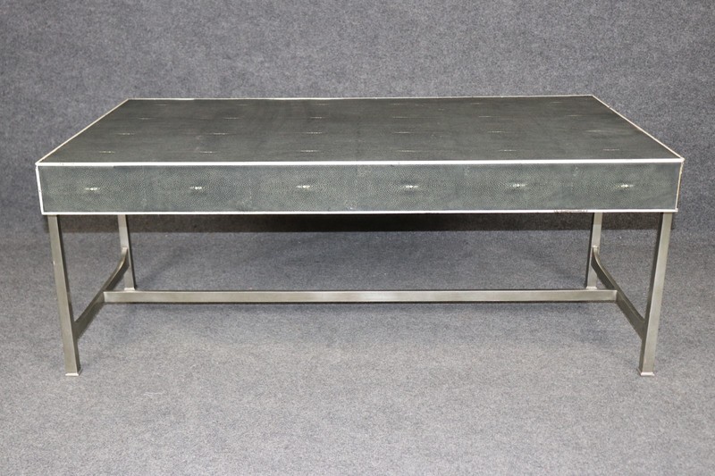 Maitland Smith Art Deco Style Metal Faux Shagreen Coffee Table gallery