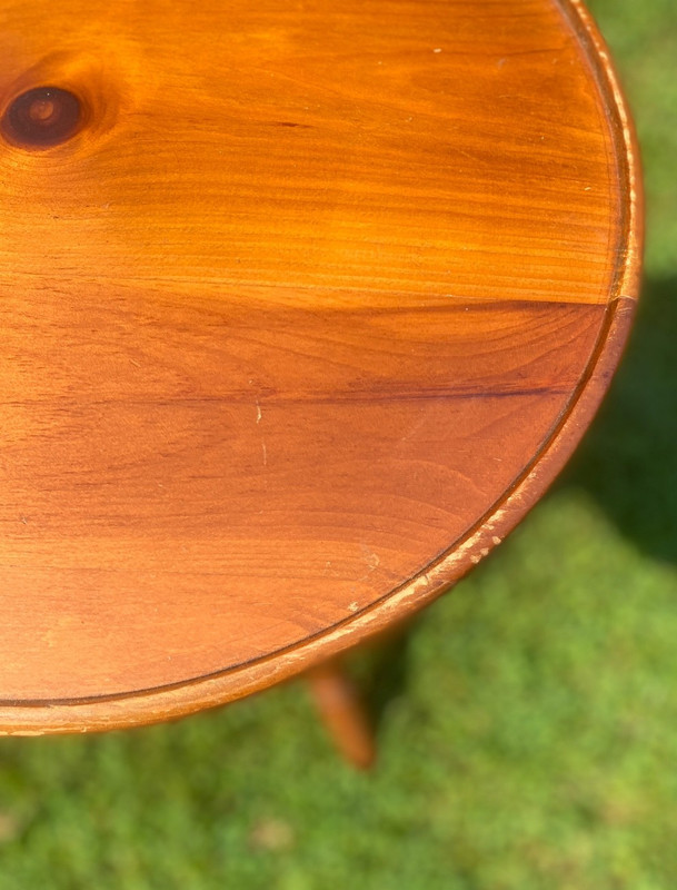 Vtg MCM 3 Leg Round Table Plant Stand William Fetner NC Knotty Pine Log Cabin gallery