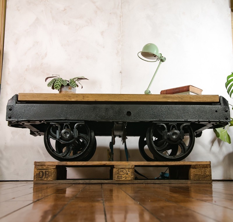 Mining Cart Table 1920s Decauville Industrial Train Coffee Table Oak Top Wheels gallery